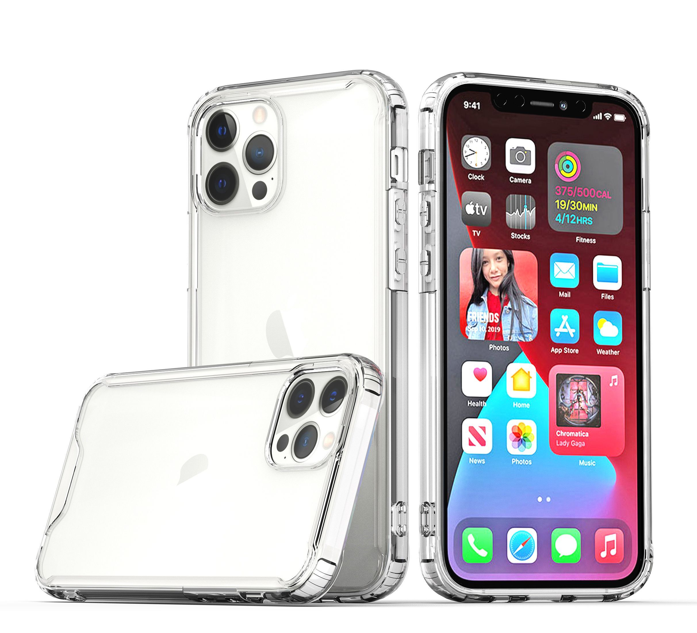 for ip15 pro max colored shockproof transparent hard pc tpu hybrid case cover clear/clear