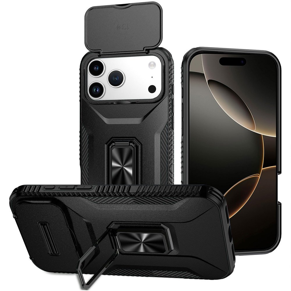 for iphone 17 pro max complete magnetic metal ring stand camera protection hybrid black
