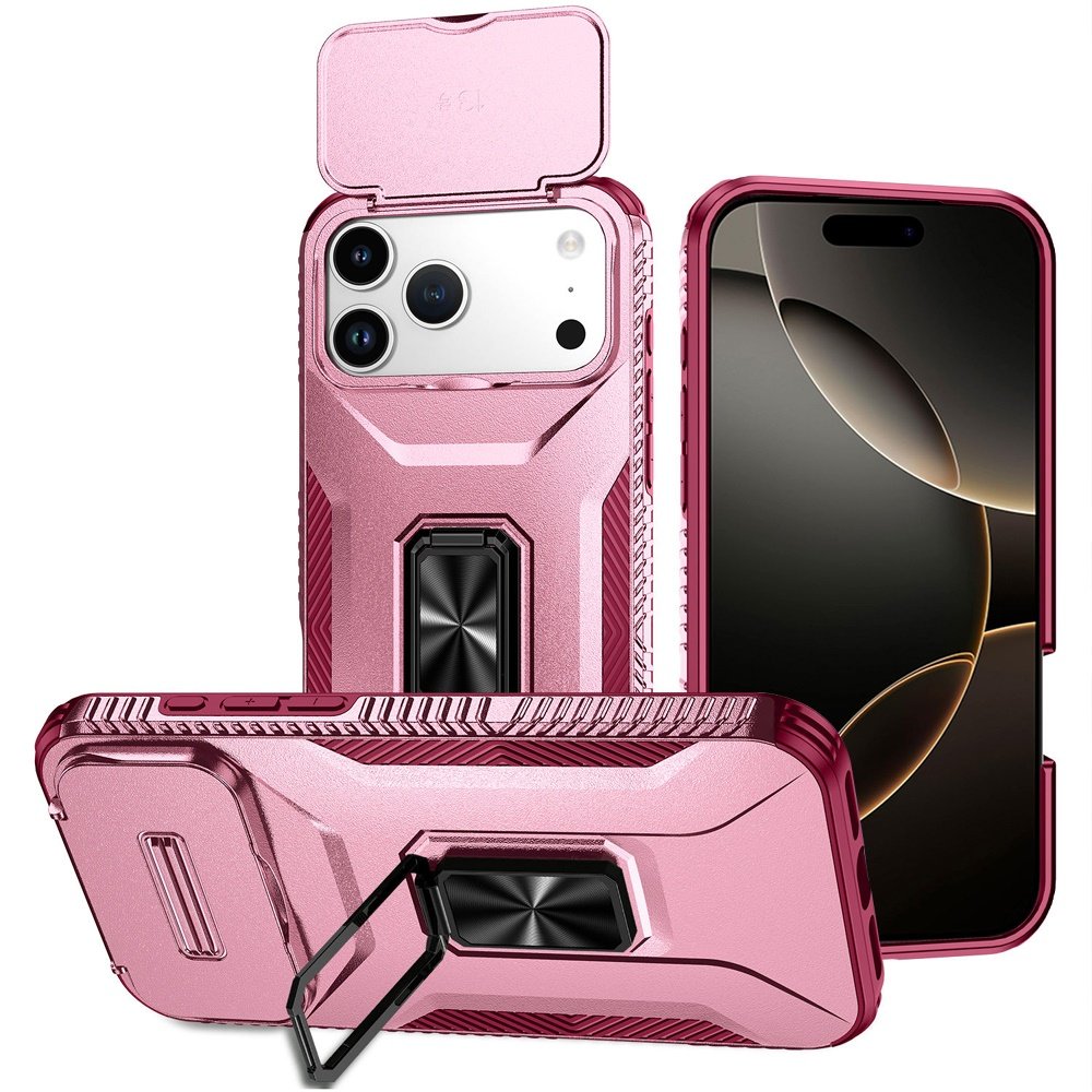 for iphone 17 pro max complete magnetic metal ring stand camera protection hybrid pink+burgundy
