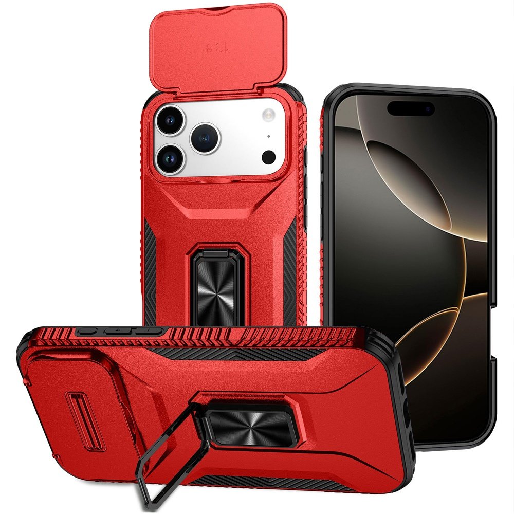 for iphone 17 pro max complete magnetic metal ring stand camera protection hybrid red