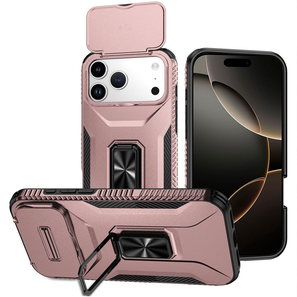 for iphone 17 pro max complete magnetic metal ring stand camera protection hybrid rose gold