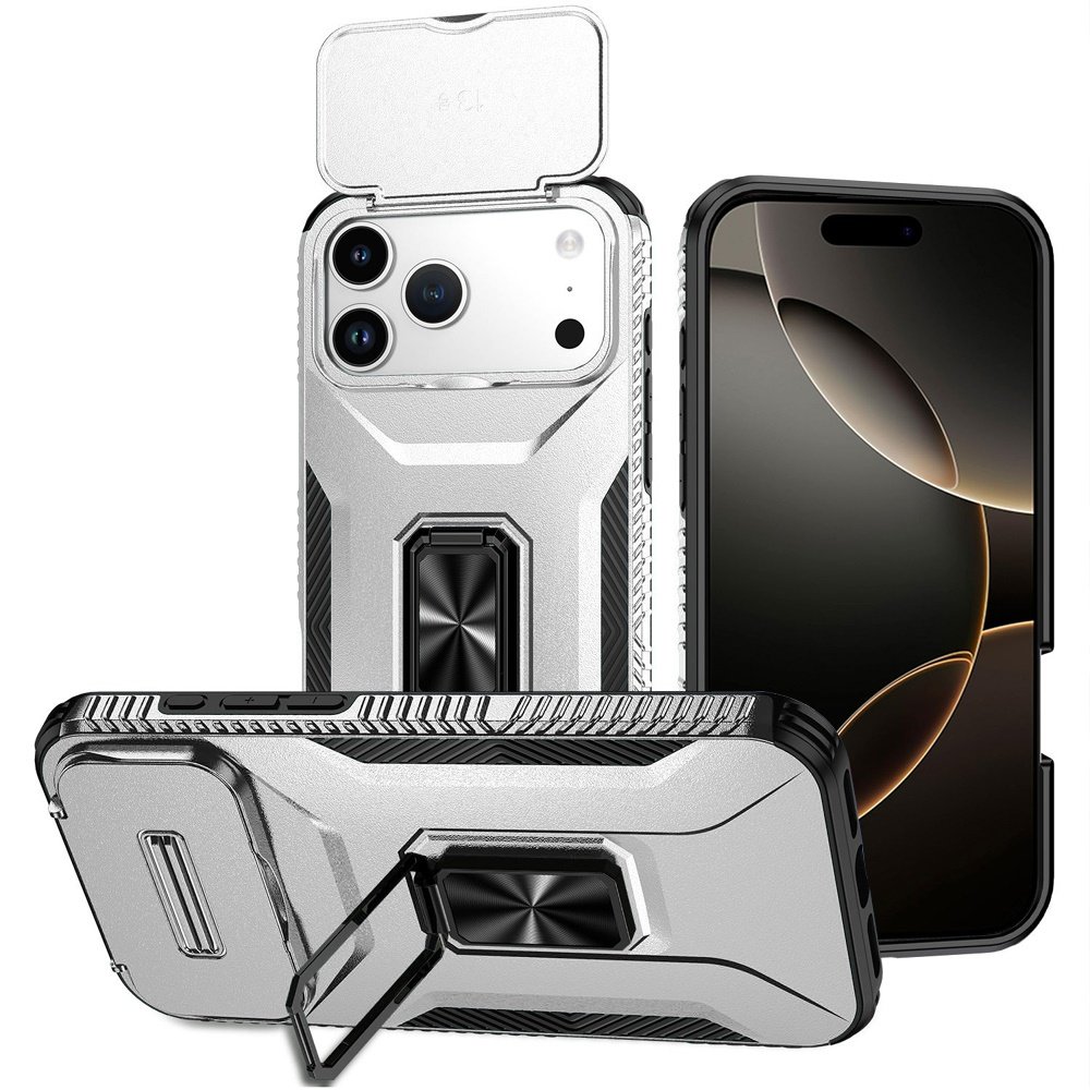 for iphone 17 pro max complete magnetic metal ring stand camera protection hybrid silver