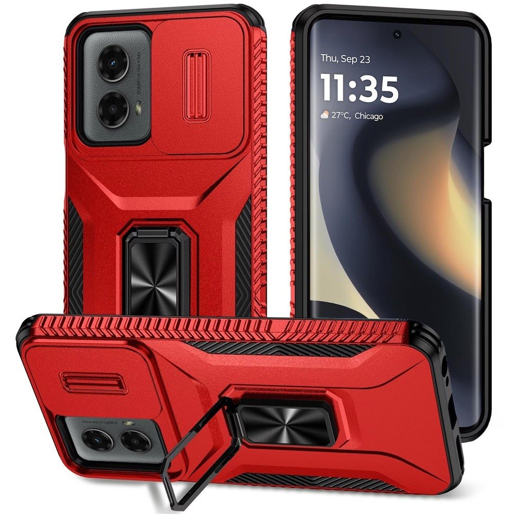 for motorola edge 2024 complete magnetic metal ring stand camera protection hybrid red
