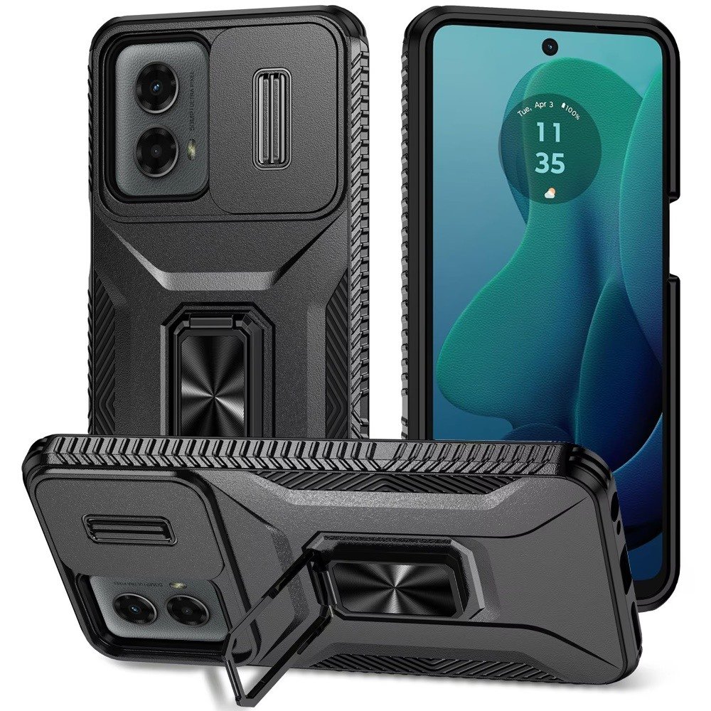 for motorola moto g 5g 2024 complete magnetic metal ring stand camera protection hybrid black