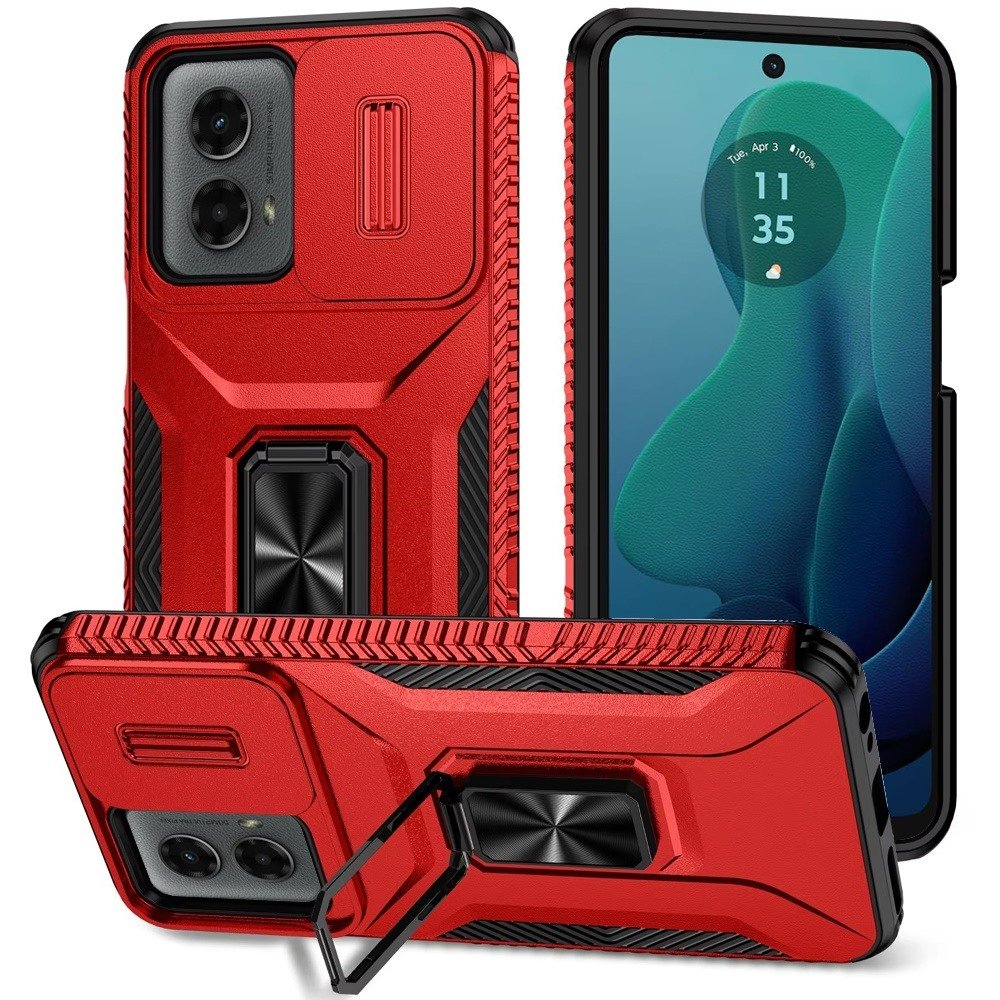 for motorola moto g 5g 2024 complete magnetic metal ring stand camera protection hybrid red