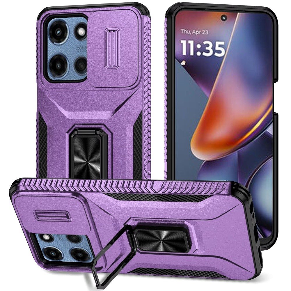 for moto g 5g 2025/2026 g play 2026 complete magnetic metal ring stand camera protection hybrid dark purple