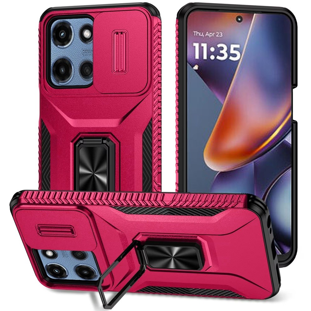 for moto g 5g 2025/2026 g play 2026 complete magnetic metal ring stand camera protection hybrid hot pink