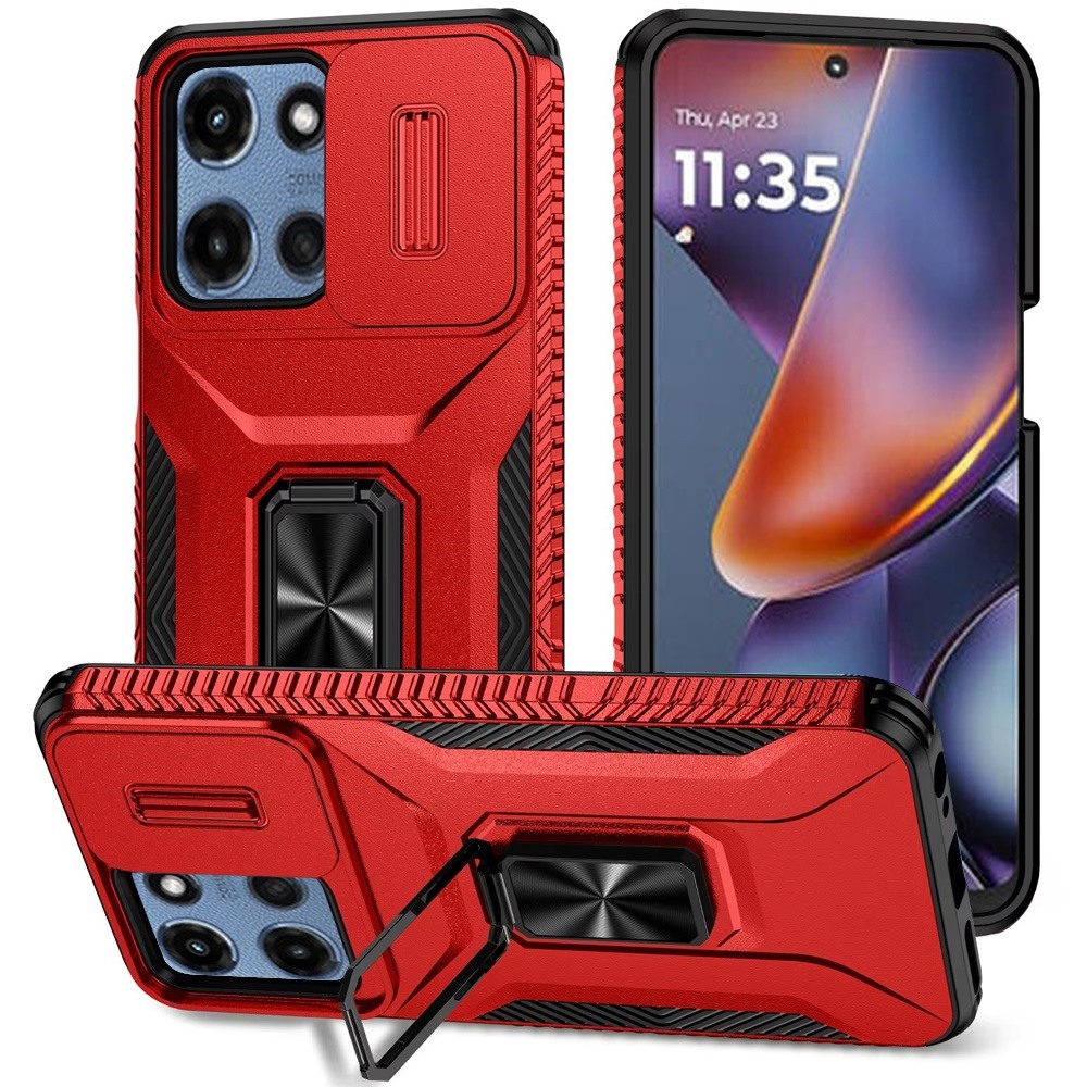 for moto g 5g 2025/2026 g play 2026 complete magnetic metal ring stand camera protection hybrid red
