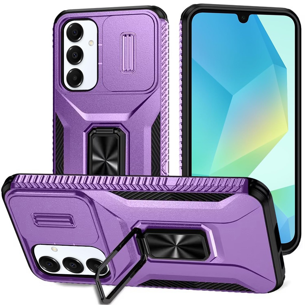 for samsung a16 5g complete magnetic metal ring stand camera protection hybrid purple