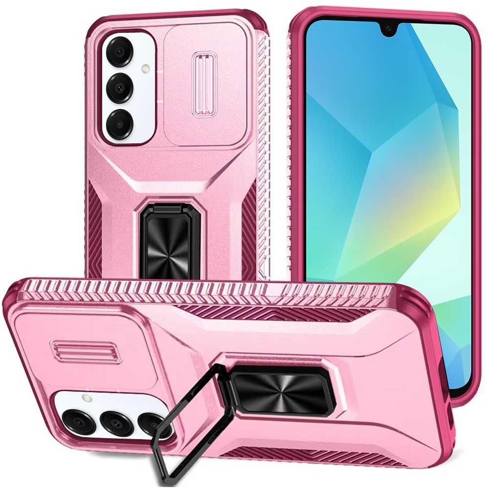 for samsung a16 5g complete magnetic metal ring stand camera protection hybrid pink+burgundy