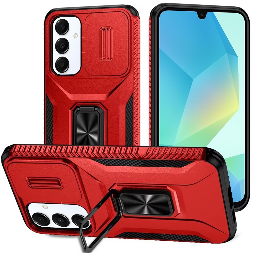 for samsung a16 5g complete magnetic metal ring stand camera protection hybrid red
