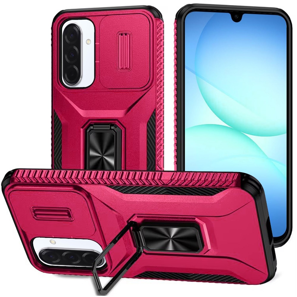 for samsung a17 5g complete magnetic metal ring stand camera protection hybrid hot pink
