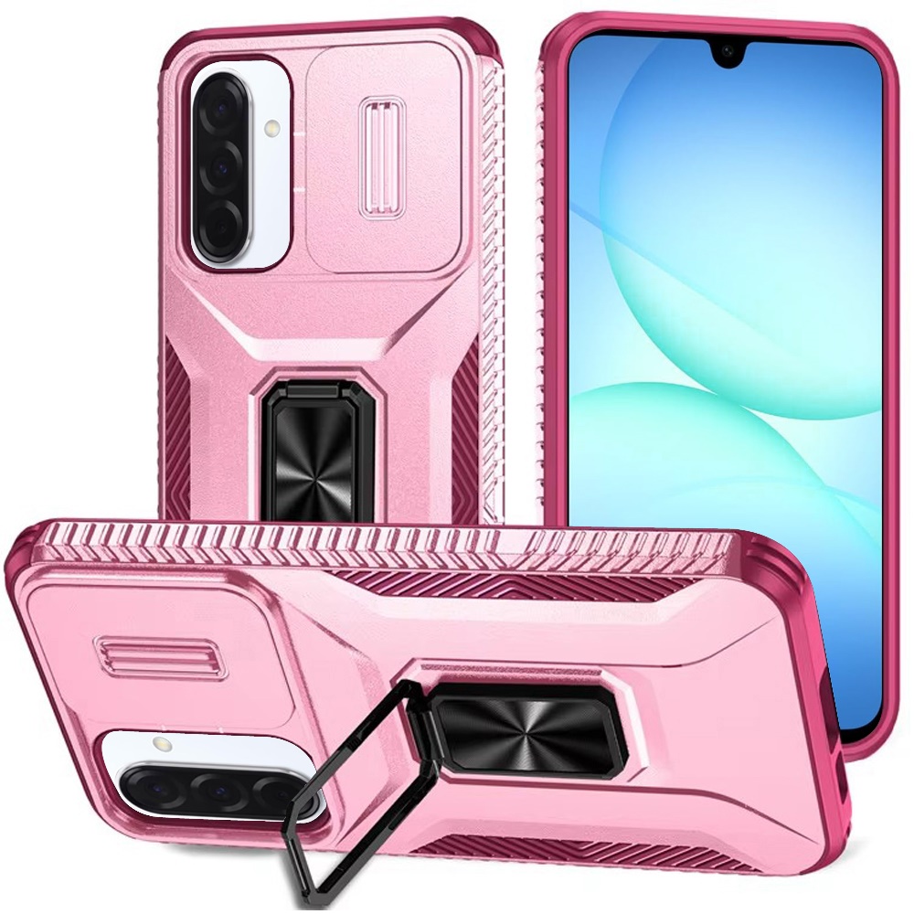 for samsung a17 5g complete magnetic metal ring stand camera protection hybrid pink+burgundy