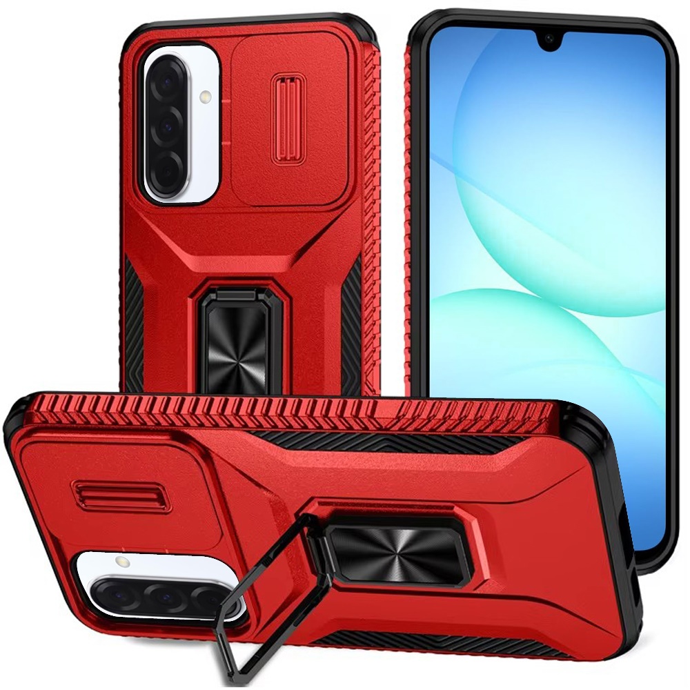 for samsung a17 5g complete magnetic metal ring stand camera protection hybrid red