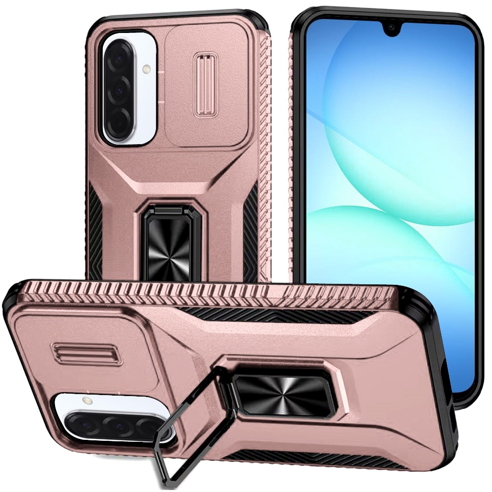 for samsung a17 5g complete magnetic metal ring stand camera protection hybrid rose gold