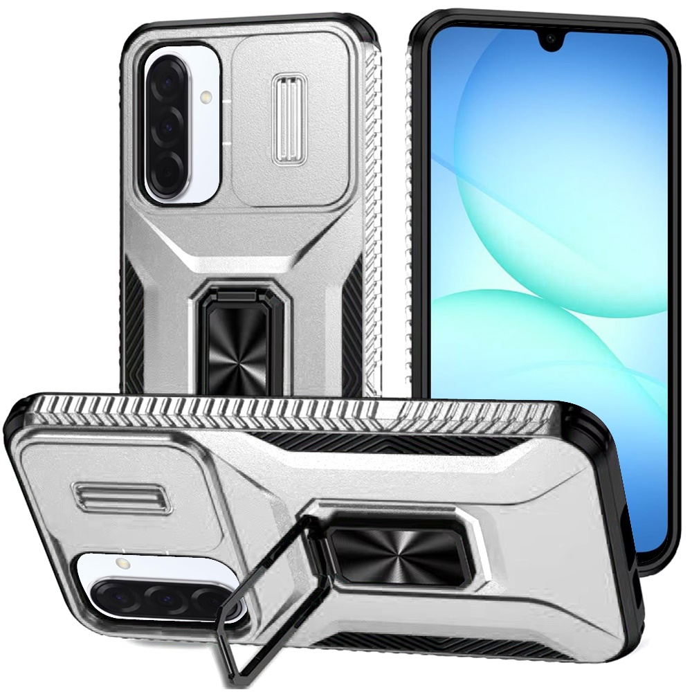for samsung a17 5g complete magnetic metal ring stand camera protection hybrid silver