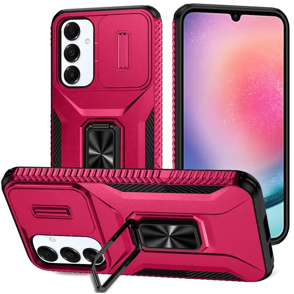 for samsung galaxy a26 complete magnetic metal ring stand camera protection hybrid hot pink