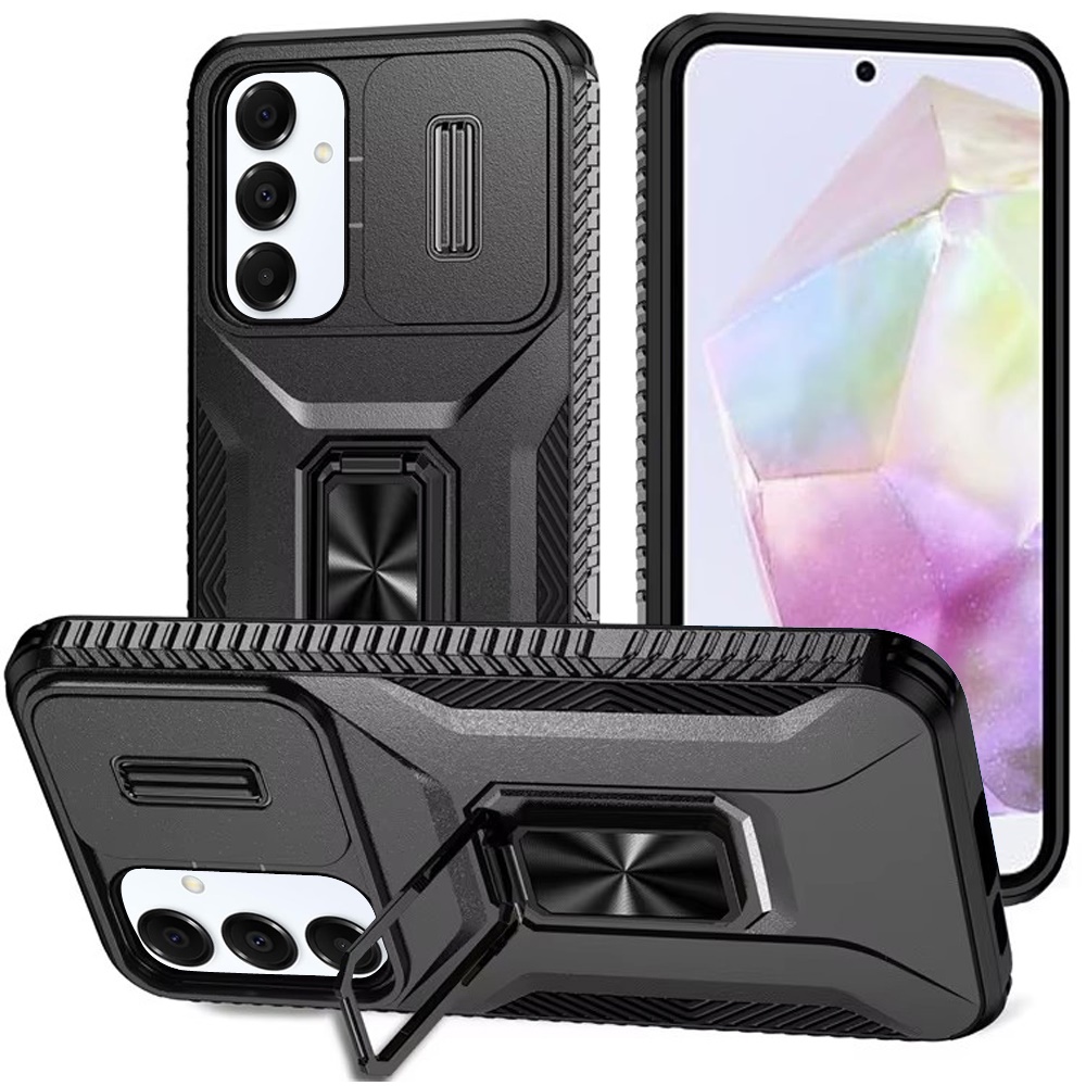 for samsung galaxy a36 / a56 complete magnetic metal ring stand camera protection hybrid black