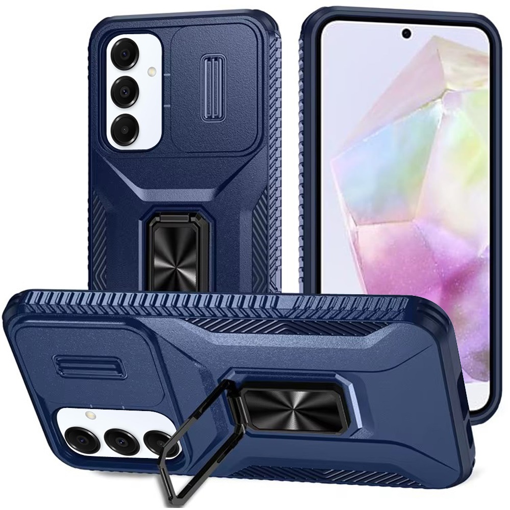 for samsung galaxy a36 / a56 complete magnetic metal ring stand camera protection hybrid blue