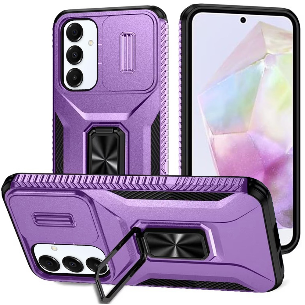 for samsung galaxy a36 / a56 complete magnetic metal ring stand camera protection hybrid purple