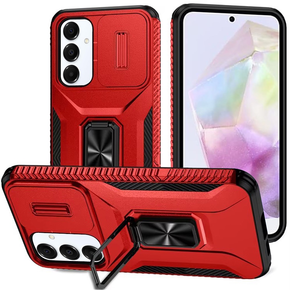 for samsung galaxy a36 / a56 complete magnetic metal ring stand camera protection hybrid red
