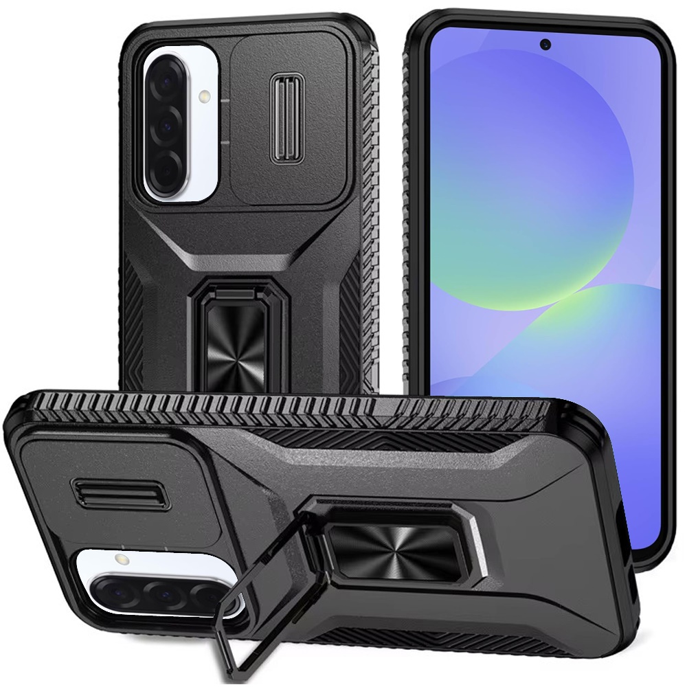 for samsung galaxy a37 complete magnetic metal ring stand camera protection hybrid black