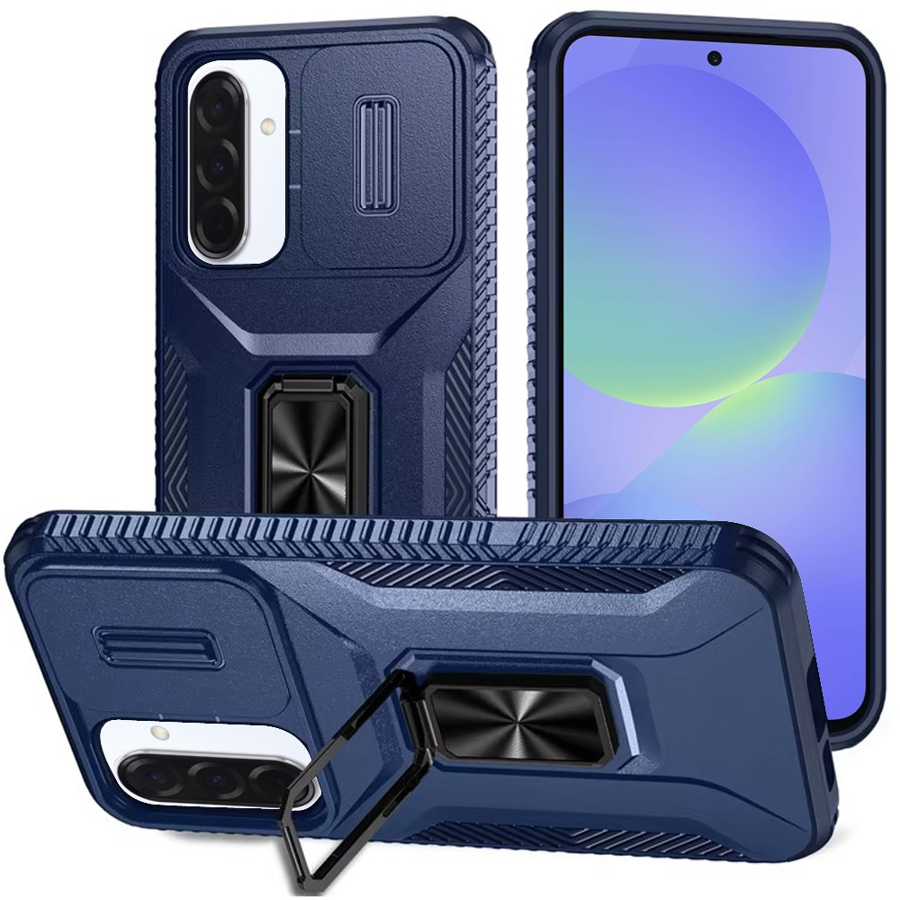 for samsung galaxy a37 complete magnetic metal ring stand camera protection hybrid blue