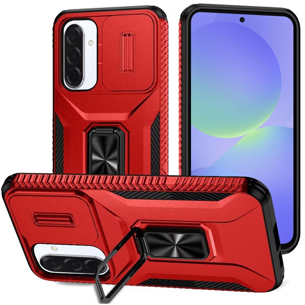 for samsung galaxy a37 complete magnetic metal ring stand camera protection hybrid red