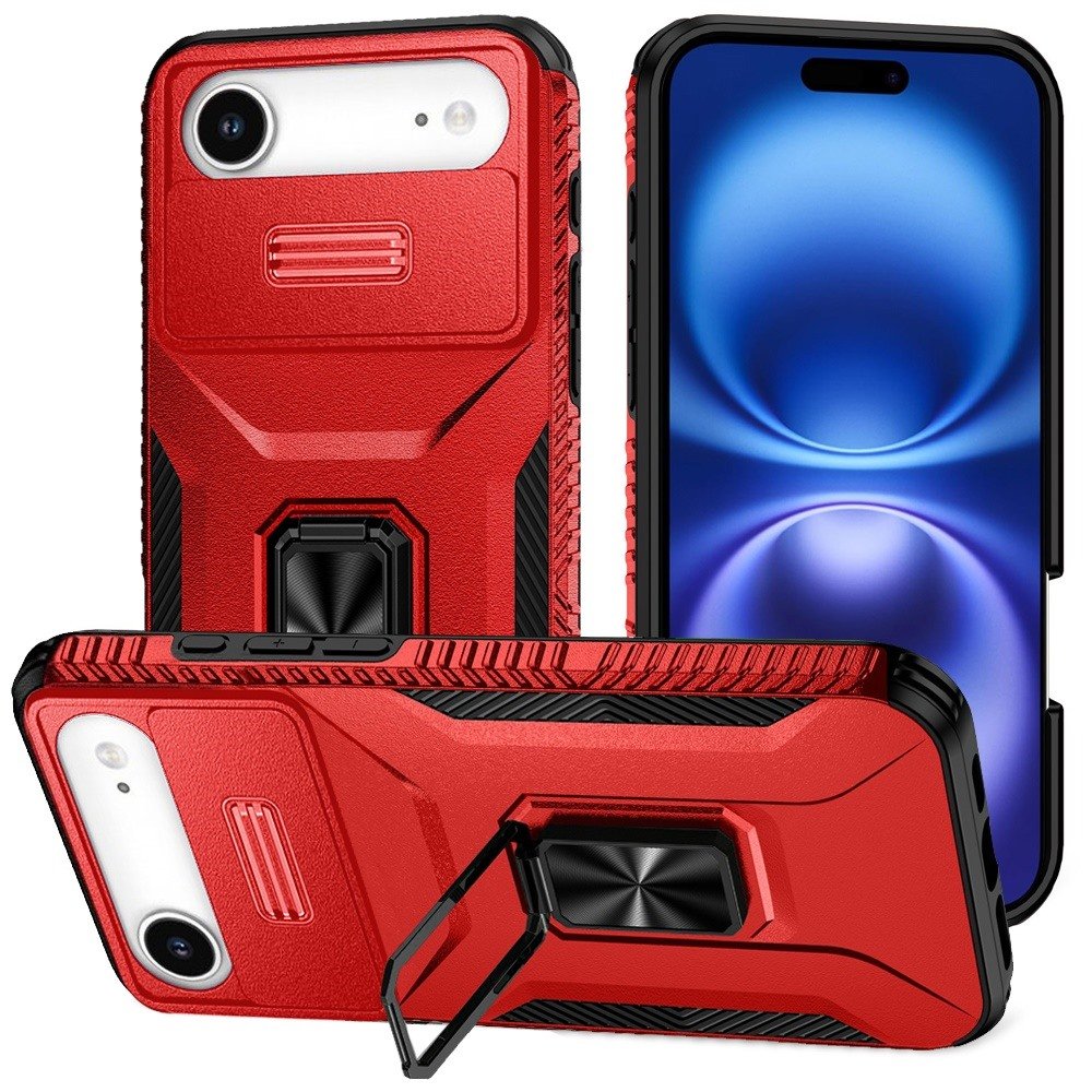 for iphone 17 air complete magnetic metal ring stand camera protection hybrid red
