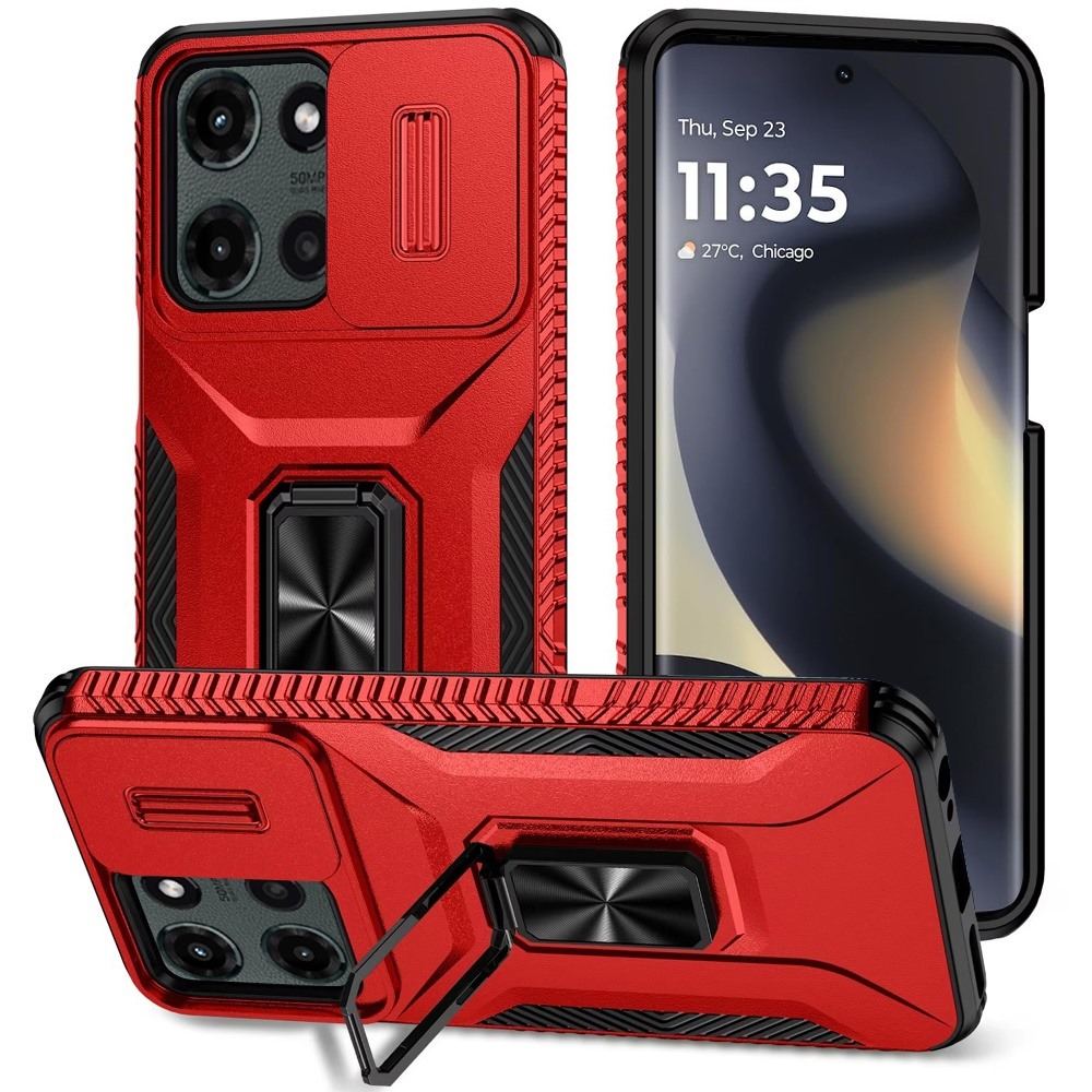 for motorola edge 2025 complete magnetic metal ring stand camera protection hybrid red