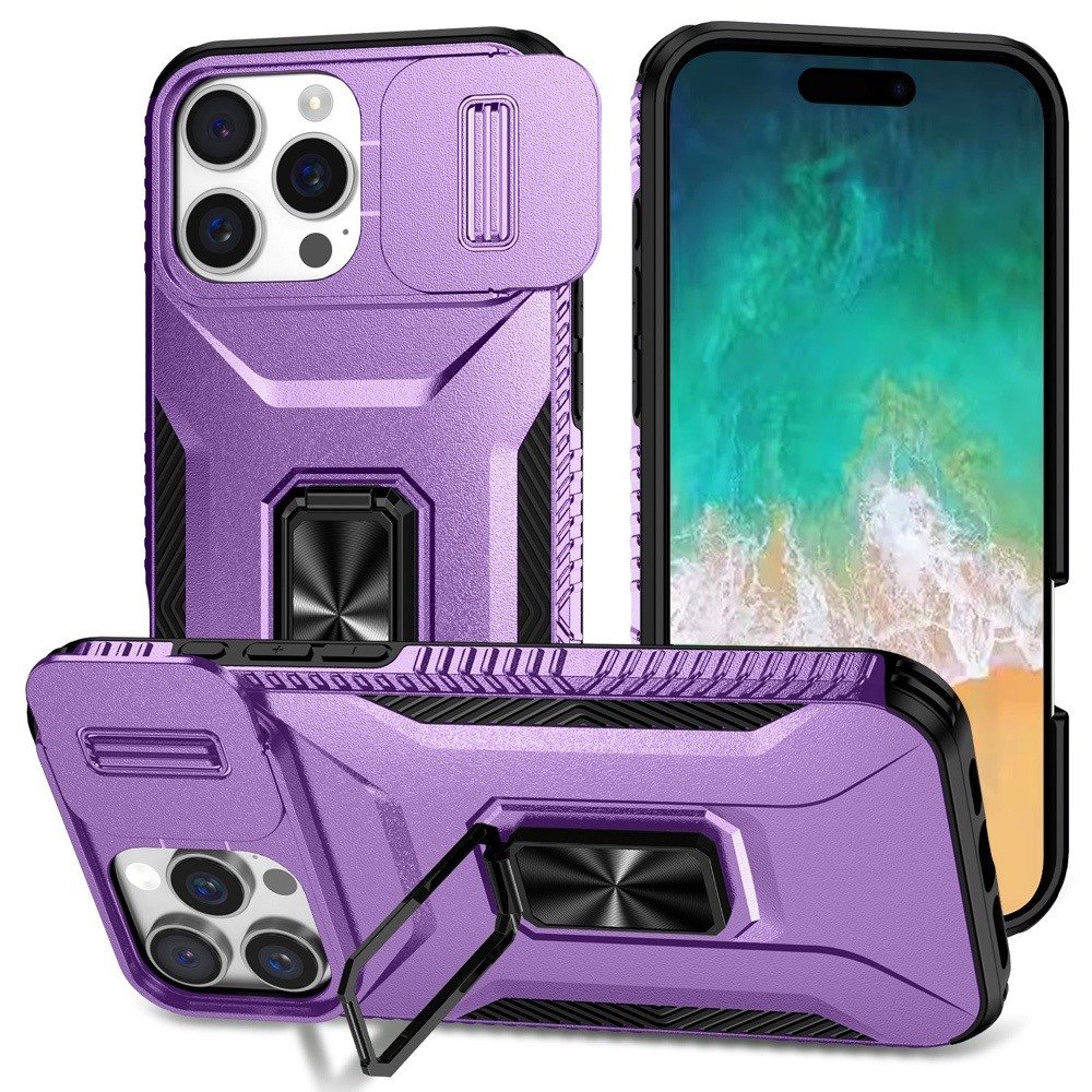 for iphone 16 pro max 6.9 inch complete magnetic metal ring stand camera protection hybrid purple