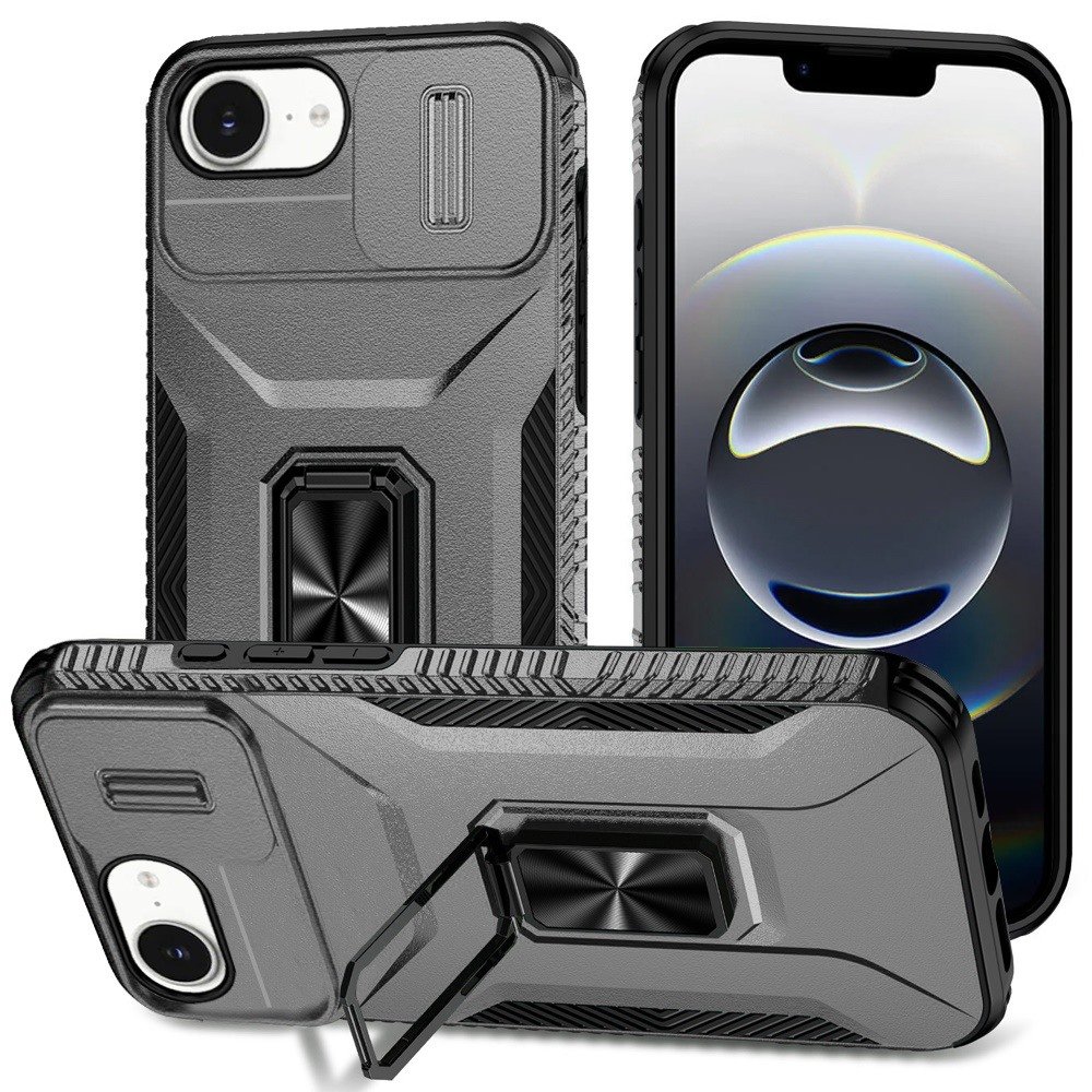 for iphone 17e / 16e / se4 complete magnetic metal ring stand camera protection hybrid grey