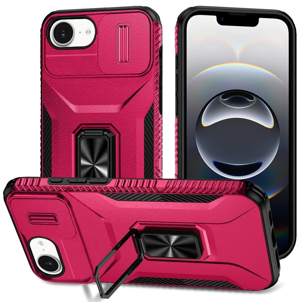 for iphone 17e / 16e / se4 complete magnetic metal ring stand camera protection hybrid hot pink