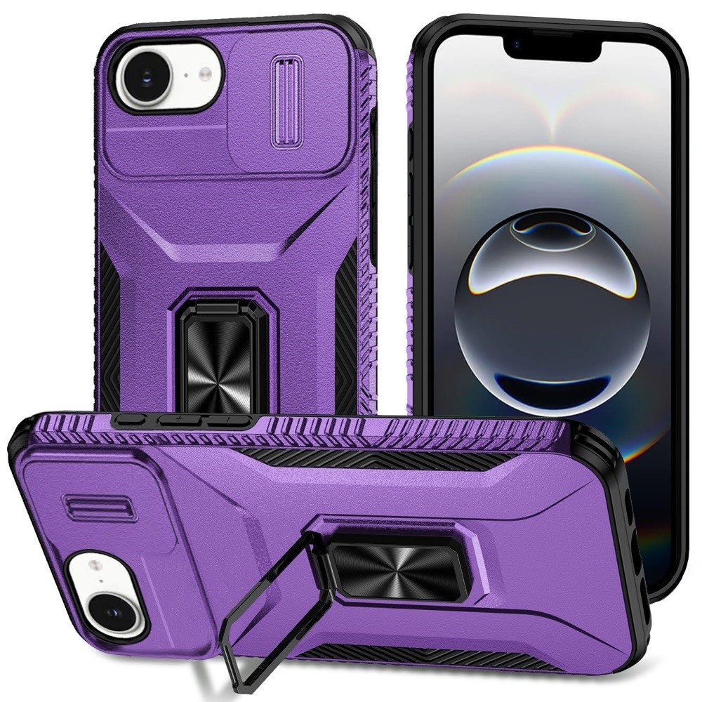 for iphone 17e / 16e / se4 complete magnetic metal ring stand camera protection hybrid purple
