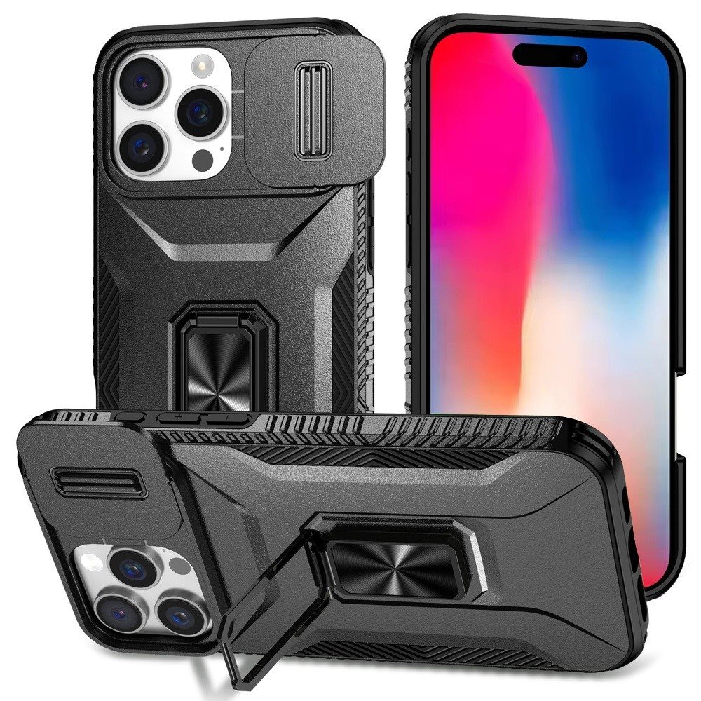 for iphone 16 pro 6.3 inch complete magnetic metal ring stand camera protection hybrid black