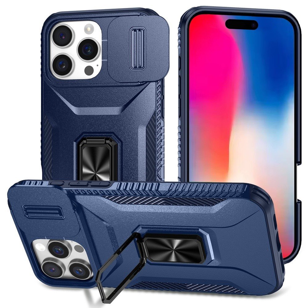 for iphone 16 pro 6.3 inch complete magnetic metal ring stand camera protection hybrid blue