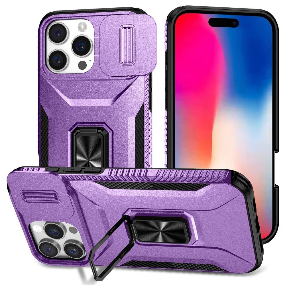 for iphone 16 pro 6.3 inch complete magnetic metal ring stand camera protection hybrid purple