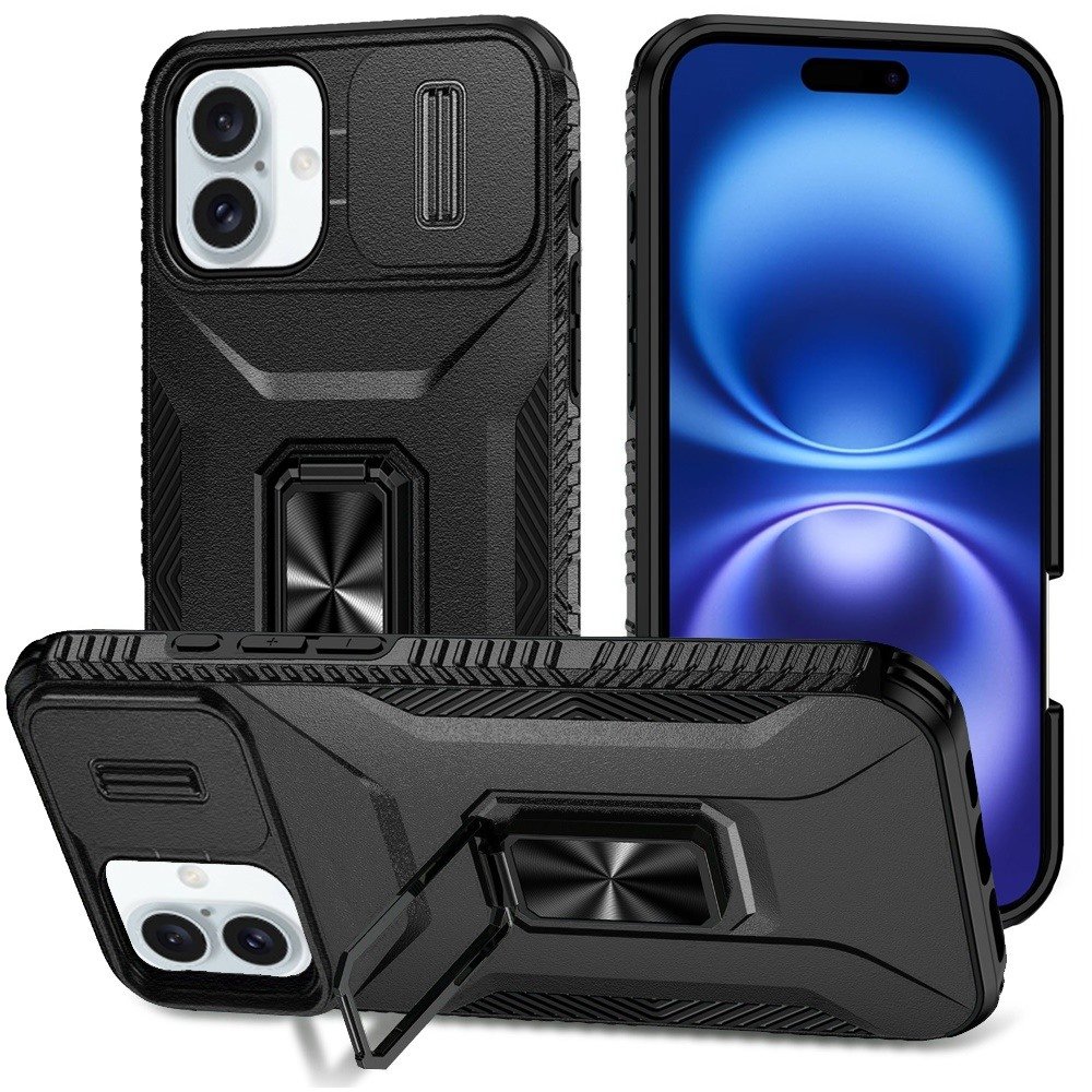 for iphone 17 complete magnetic metal ring stand camera protection hybrid black