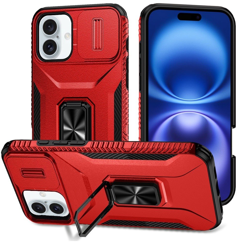 for iphone 17 complete magnetic metal ring stand camera protection hybrid red