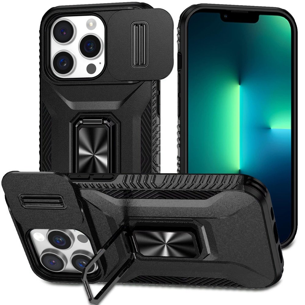 for iphone 13 pro max complete magnetic metal ring stand camera protection hybrid black