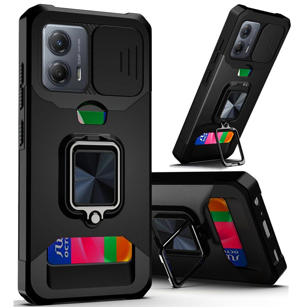 for motorola mot g 5g 2023 multi functional card magnetic ring stand hybrid camera case cover black