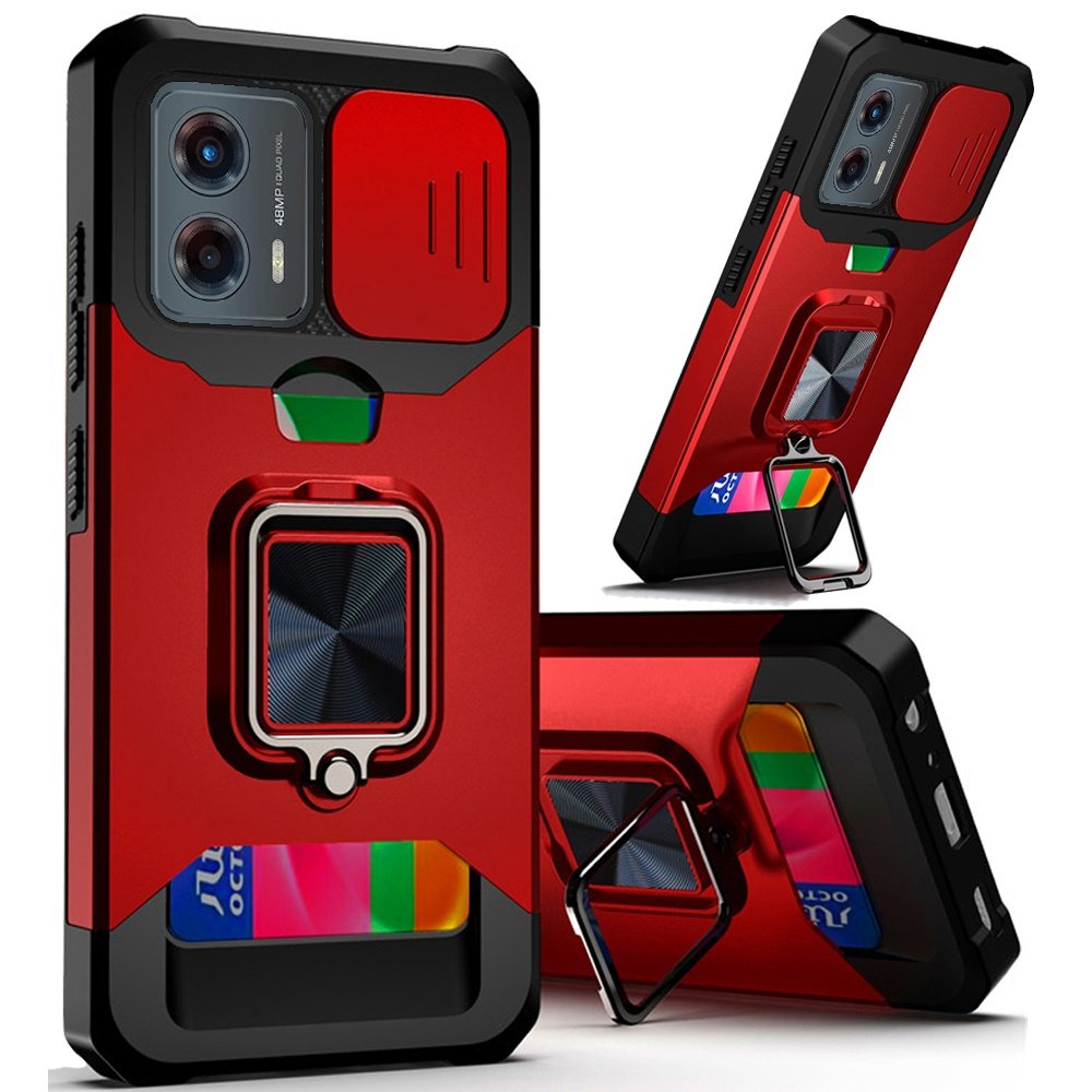 for motorola moto g 5g 2024 multi functional card magnetic ring stand hybrid camera case cover red