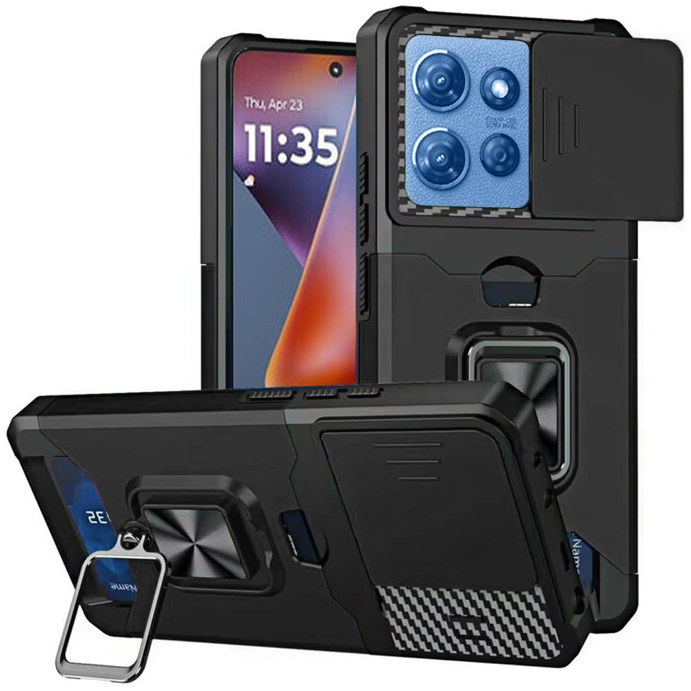 for moto g 5g 2025/2026 g play 2026 multi functional card magnetic ring stand hybrid camera case cover black