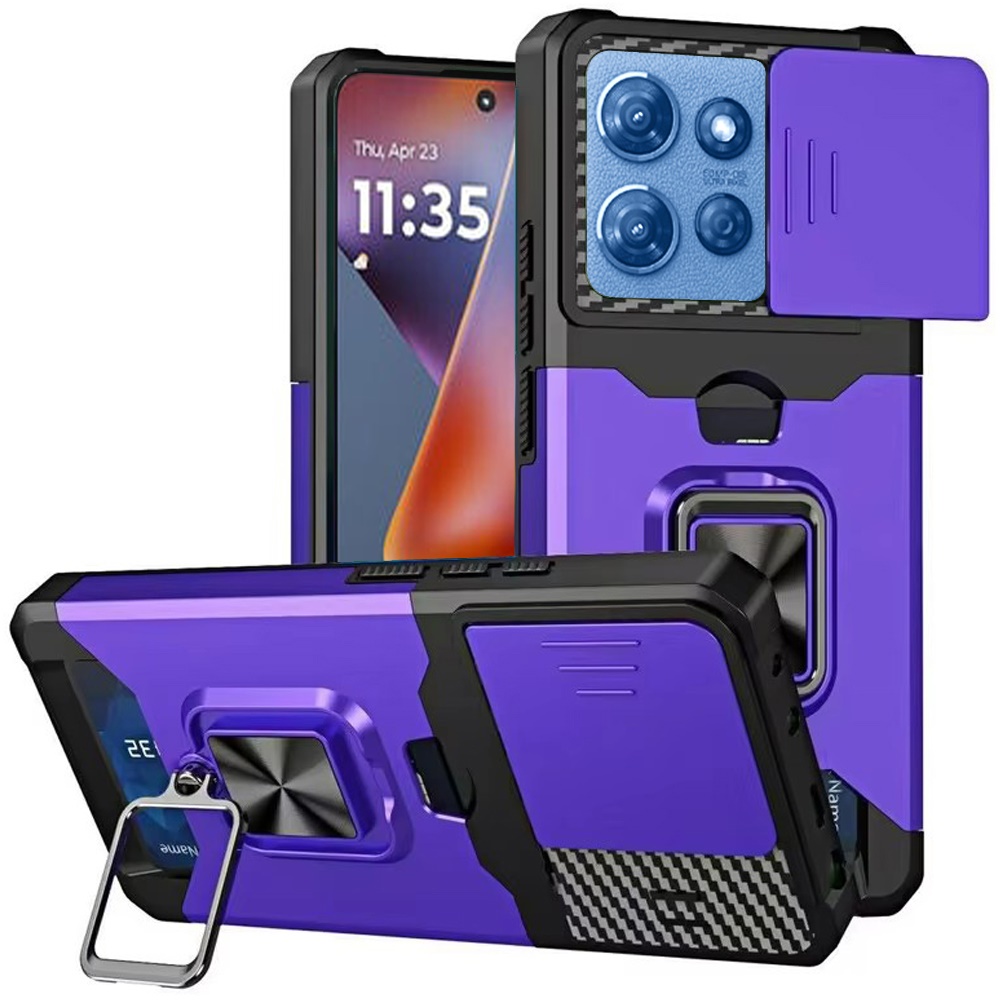 for moto g 5g 2025/2026 g play 2026 multi functional card magnetic ring stand hybrid camera case cover dark purple