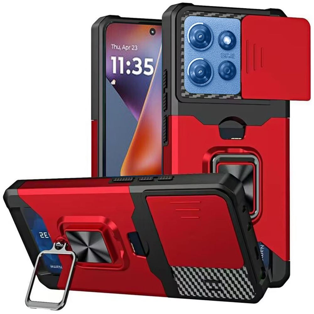 for moto g 5g 2025/2026 g play 2026 multi functional card magnetic ring stand hybrid camera case cover red