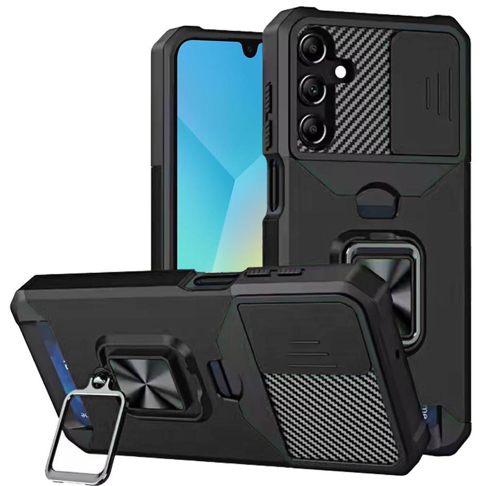 for samsung a16 5g multi functional card magnetic ring stand hybrid camera case cover black