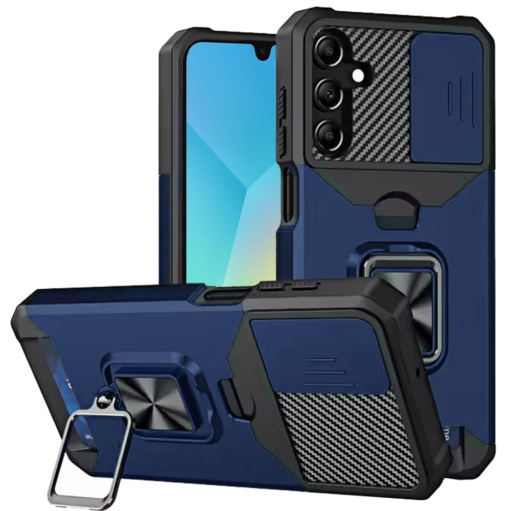 for samsung a16 5g multi functional card magnetic ring stand hybrid camera case cover blue