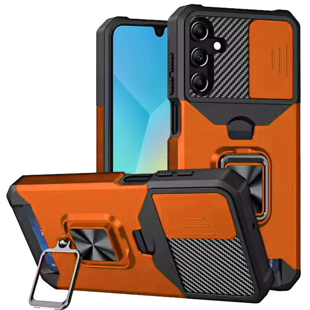 for samsung a16 5g multi functional card magnetic ring stand hybrid camera case cover cosmic orange