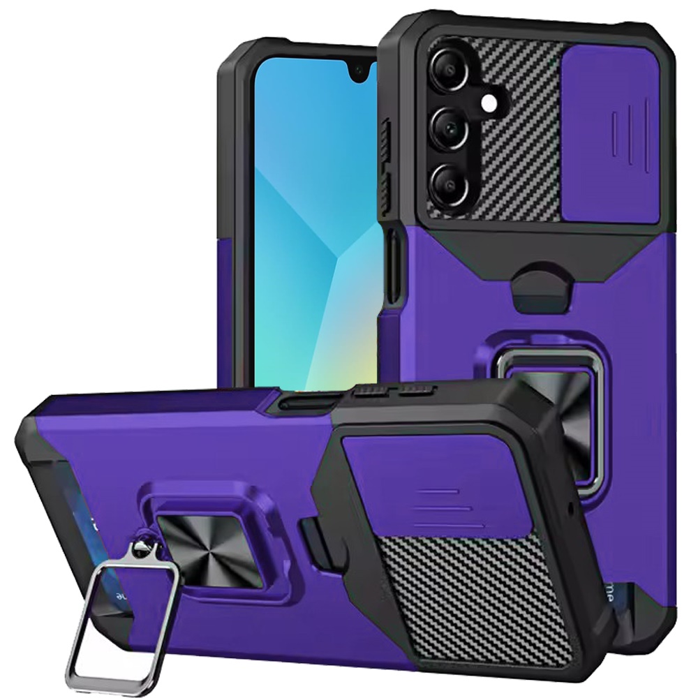 for samsung a16 5g multi functional card magnetic ring stand hybrid camera case cover dark purple