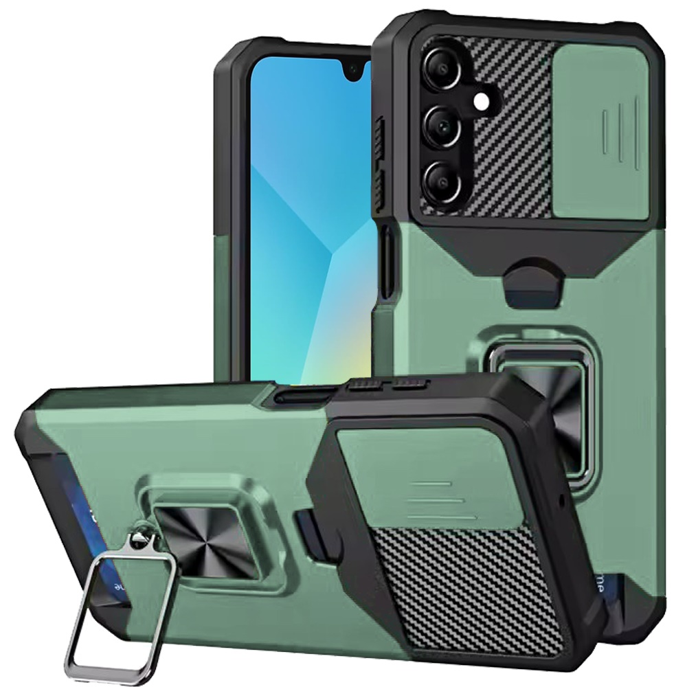 for samsung a16 5g multi functional card magnetic ring stand hybrid camera case cover midnight green